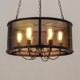 Lampada a sospensione vintage retrò a 6 luci in acciaio inox, E27, Ø 50 cm