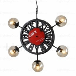 Lampada a sospensione vintage retrò 5 luci con paralume in vetro, diametro 70 cm