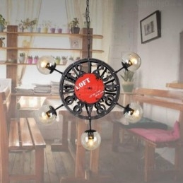 Lampada a sospensione vintage retrò 5 luci con paralume in vetro, diametro 70 cm
