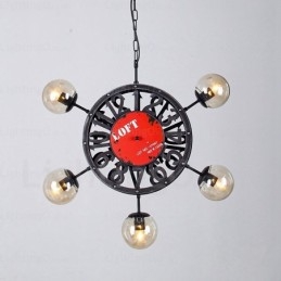 Lampada a sospensione vintage retrò 5 luci con paralume in vetro, diametro 70 cm