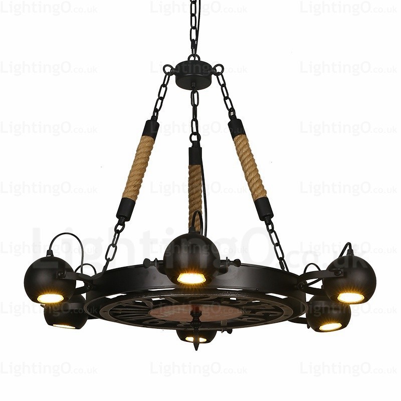 Lampadario a sospensione vintage retrò a 6 luci in acciaio inossidabile E27