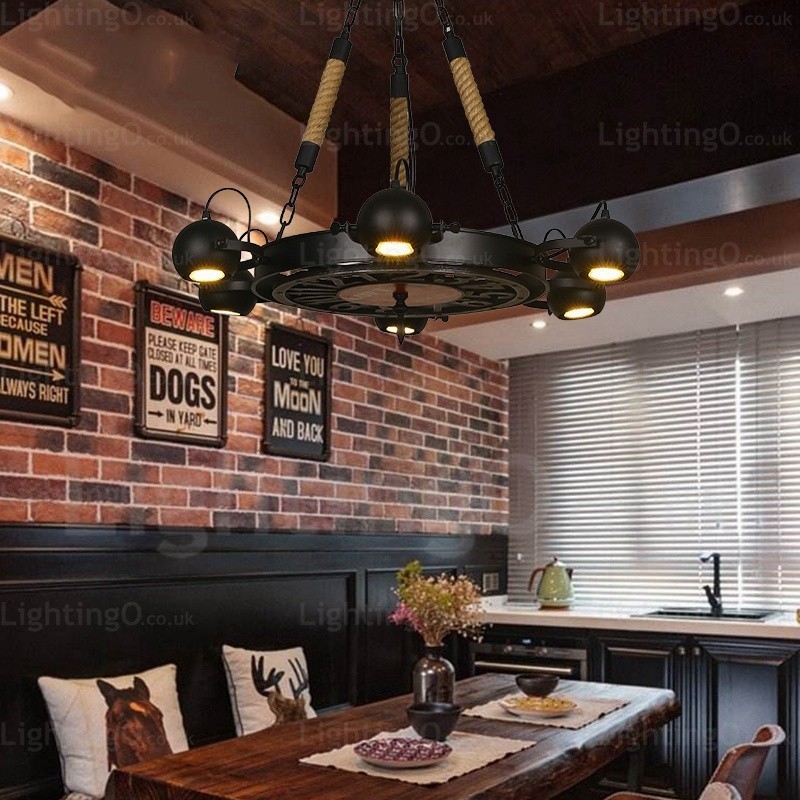 Lampadario a sospensione vintage retrò a 6 luci in acciaio inossidabile E27