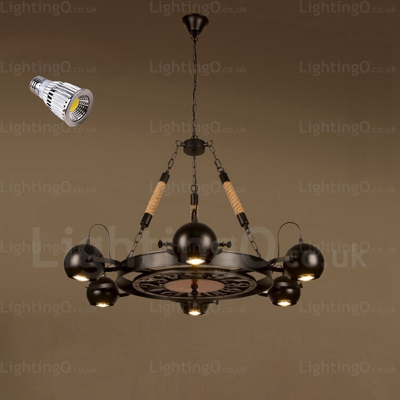 Lampadario a sospensione vintage retrò a 6 luci in acciaio inossidabile E27