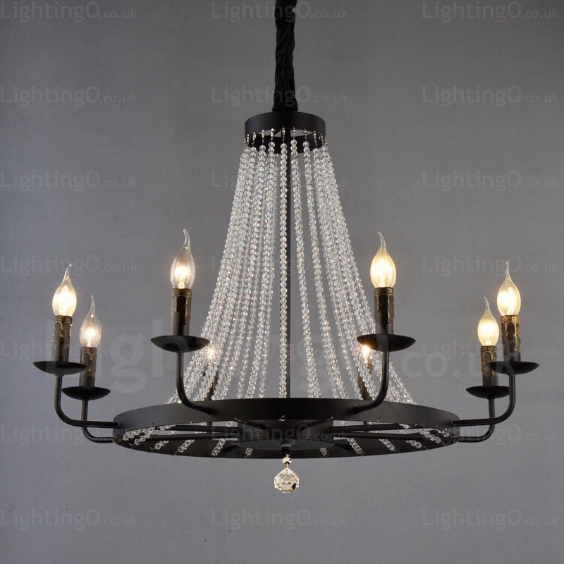 Lampada a sospensione nordica 8 luci E14 in cristallo e acciaio inox Ø80 cm H56 cm