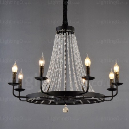 Lampada a sospensione nordica 8 luci E14 in cristallo e acciaio inox Ø80 cm H56 cm