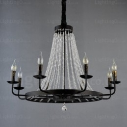 Lampada a sospensione nordica 8 luci E14 in cristallo e acciaio inox Ø80 cm H56 cm
