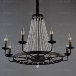 Lampada a sospensione nordica 8 luci E14 in cristallo e acciaio inox Ø80 cm H56 cm