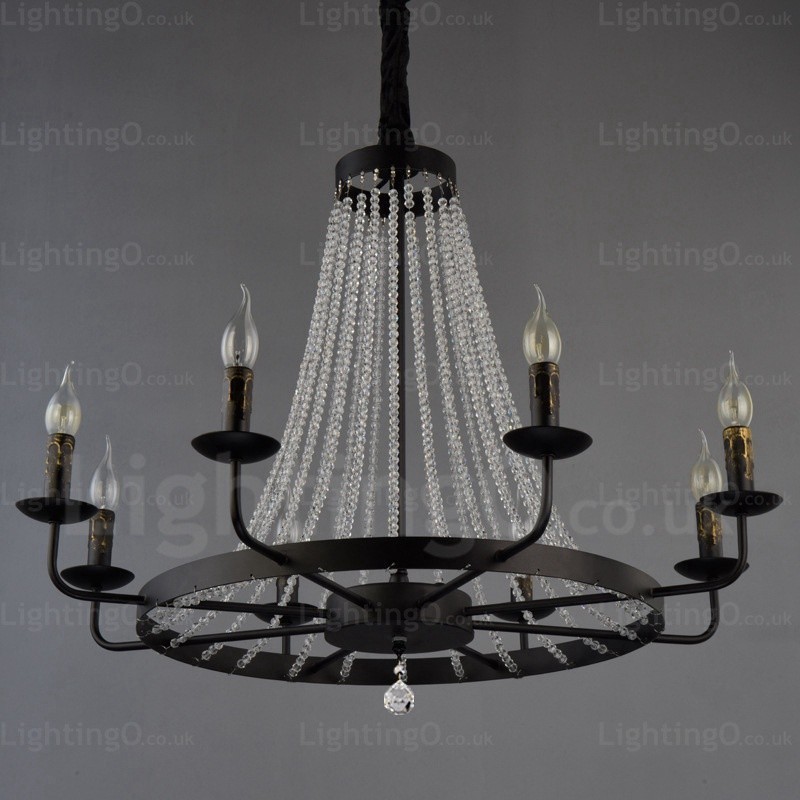 Lampada a sospensione nordica 8 luci E14 in cristallo e acciaio inox Ø80 cm H56 cm