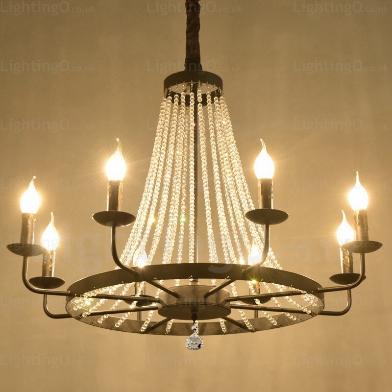 Lampada a sospensione nordica 8 luci E14 in cristallo e acciaio inox Ø80 cm H56 cm