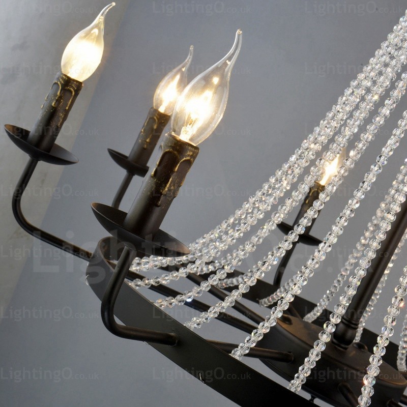 Lampada a sospensione nordica 8 luci E14 in cristallo e acciaio inox Ø80 cm H56 cm