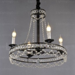 Lampada a sospensione rustica country 4 luci E14 cristallo acciaio inox 52 cm