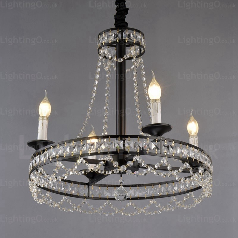 Lampada a sospensione rustica country 4 luci E14 cristallo acciaio inox 52 cm