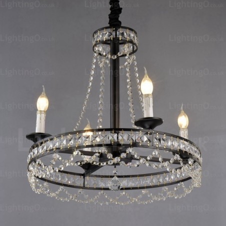 Lampada a sospensione rustica country 4 luci E14 cristallo acciaio inox 52 cm
