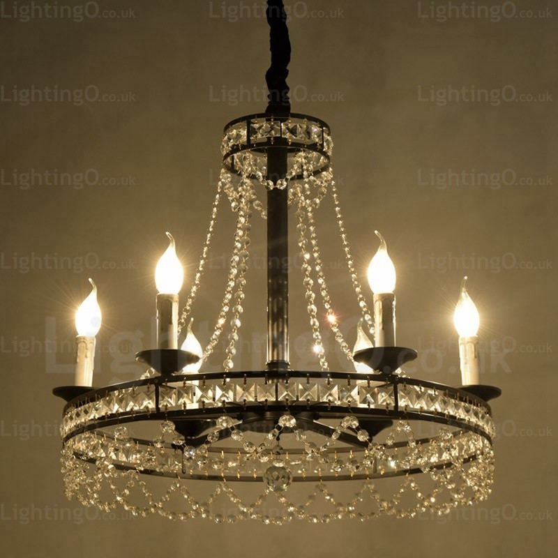 Lampada a sospensione rustica country 4 luci E14 cristallo acciaio inox 52 cm