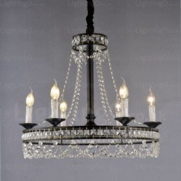 Lampada a sospensione rustica country 4 luci E14 cristallo acciaio inox 52 cm