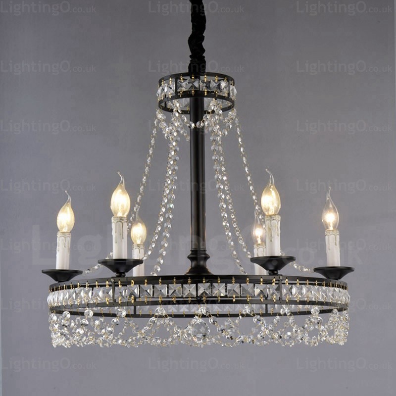 Lampada a sospensione rustica country 4 luci E14 cristallo acciaio inox 52 cm