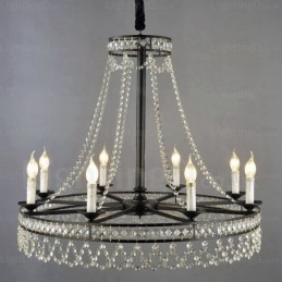 Lampada a sospensione rustica country 4 luci E14 cristallo acciaio inox 52 cm