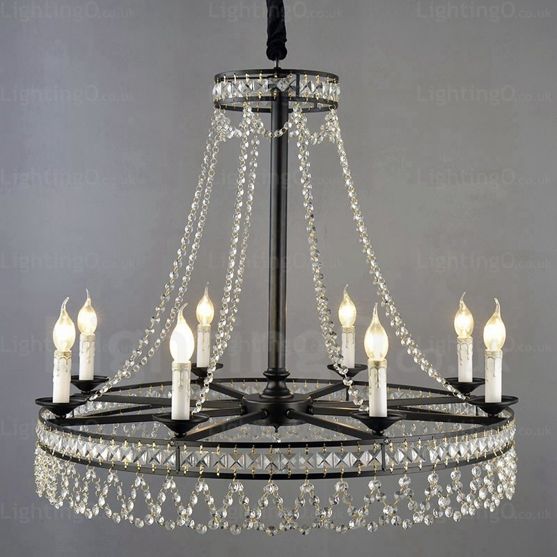 Lampada a sospensione rustica country 4 luci E14 cristallo acciaio inox 52 cm