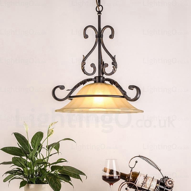 Lampada a sospensione rustica in vetro 1 luce E27 Ø 44 cm H 29 cm