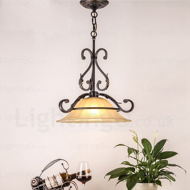 Lampada a sospensione rustica in vetro 1 luce E27 Ø 44 cm H 29 cm