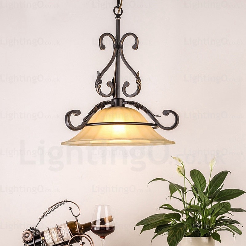 Lampada a sospensione rustica in vetro 1 luce E27 Ø 44 cm H 29 cm