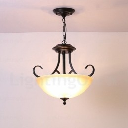 Lampada a sospensione rustica 3 luci paralume in vetro E27 35 cm