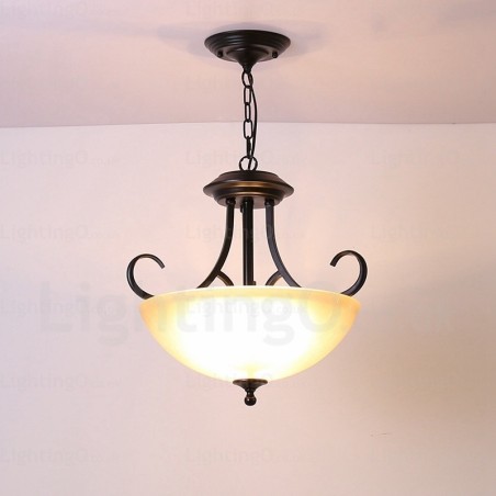 Lampada a sospensione rustica 3 luci paralume in vetro E27 35 cm