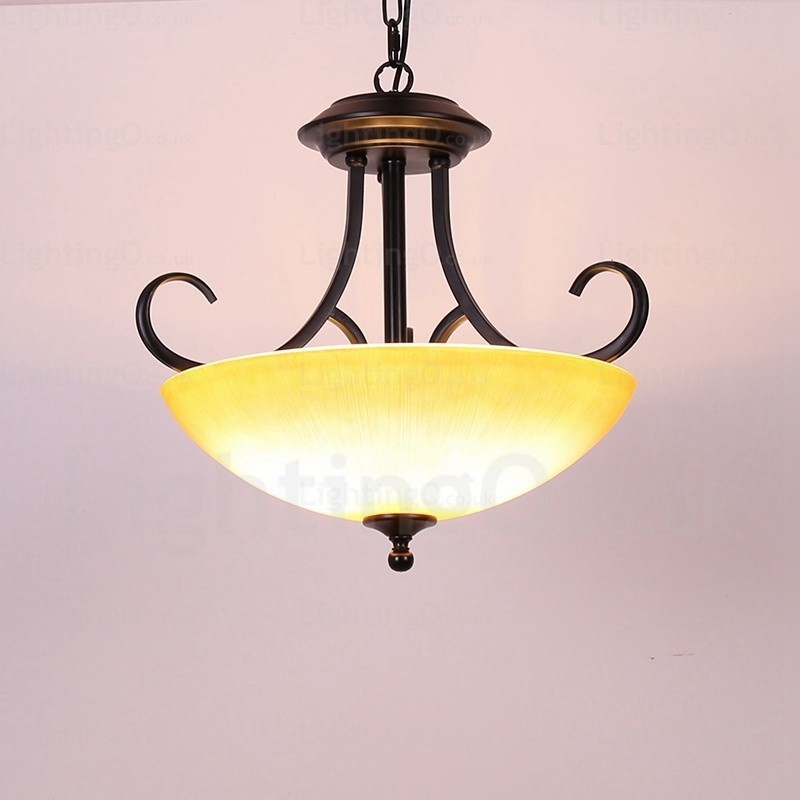 Lampada a sospensione rustica 3 luci paralume in vetro E27 35 cm