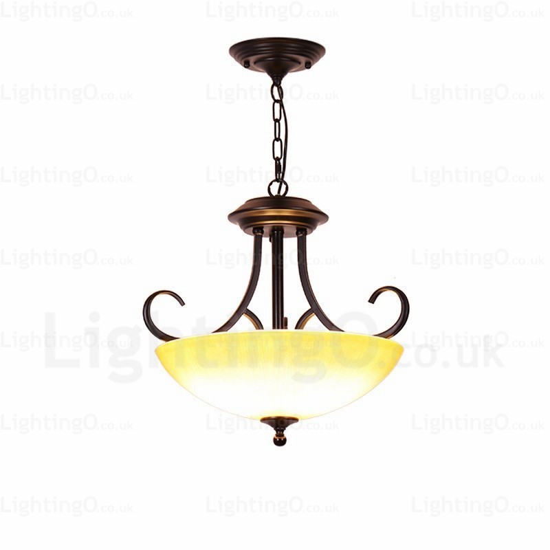 Lampada a sospensione rustica 3 luci paralume in vetro E27 35 cm