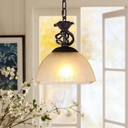 Lampada a sospensione rustica 1 luce con paralume in vetro