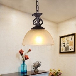 Lampada a sospensione rustica 1 luce con paralume in vetro