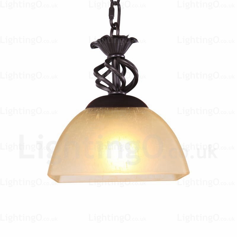 Lampada a sospensione rustica 1 luce con paralume in vetro