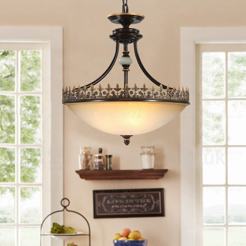 Lampada a sospensione rustica 3 luci in vetro E27 Ø 53 cm H 52 cm