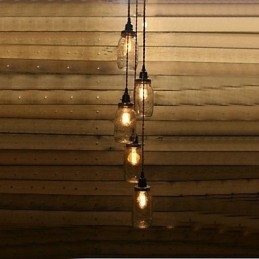 Lampadario rustico vintage in vetro trasparente nero con dettagli bianchi, 1 lampadina E26/E27