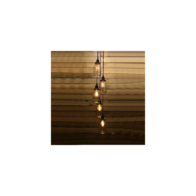 Lampadario rustico vintage in vetro trasparente nero con dettagli bianchi, 1 lampadina E26/E27