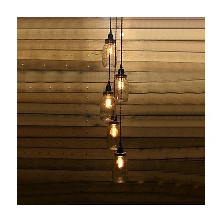 Lampadario rustico vintage in vetro trasparente nero con dettagli bianchi, 1 lampadina E26/E27