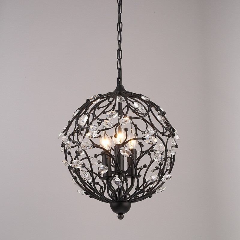 Lampada a sospensione vintage retrò in cristallo a globo 3 luci E14