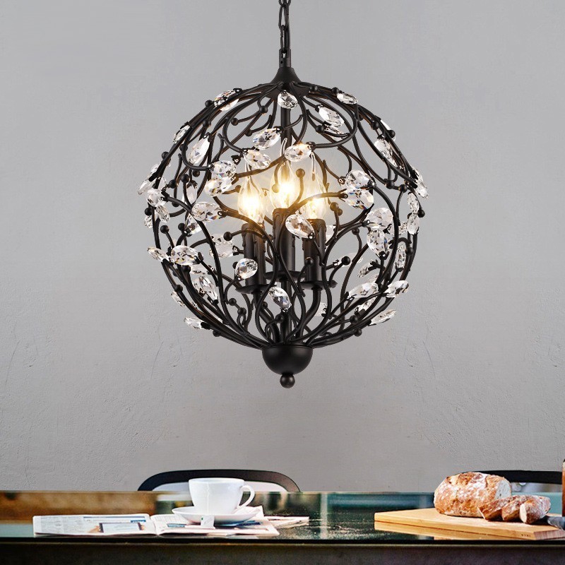 Lampada a sospensione vintage retrò in cristallo a globo 3 luci E14