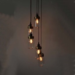 Lampadario rustico vintage in vetro trasparente nero con dettagli bianchi, 1 lampadina E26/E27