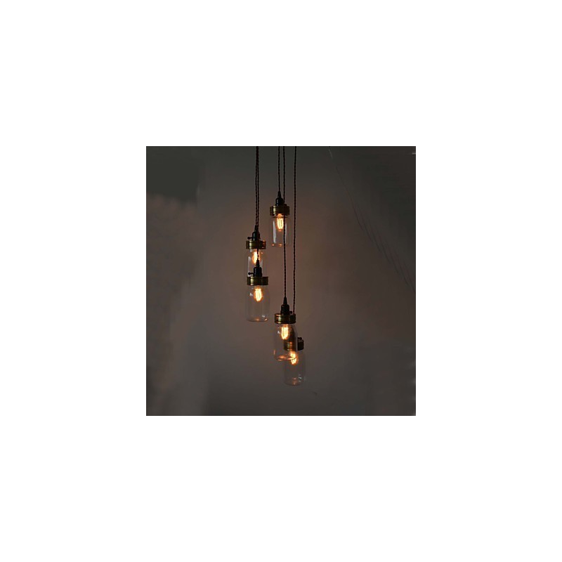 Lampadario rustico vintage in vetro trasparente nero con dettagli bianchi, 1 lampadina E26/E27
