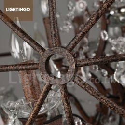 Lampadario a sospensione vintage in metallo dipinto ruggine con cristalli, 4 luci, Ø 40 cm