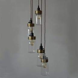 Lampadario rustico vintage in vetro trasparente nero con dettagli bianchi, 1 lampadina E26/E27