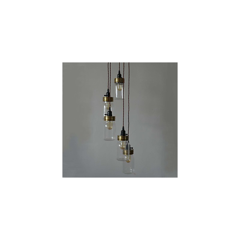 Lampadario rustico vintage in vetro trasparente nero con dettagli bianchi, 1 lampadina E26/E27