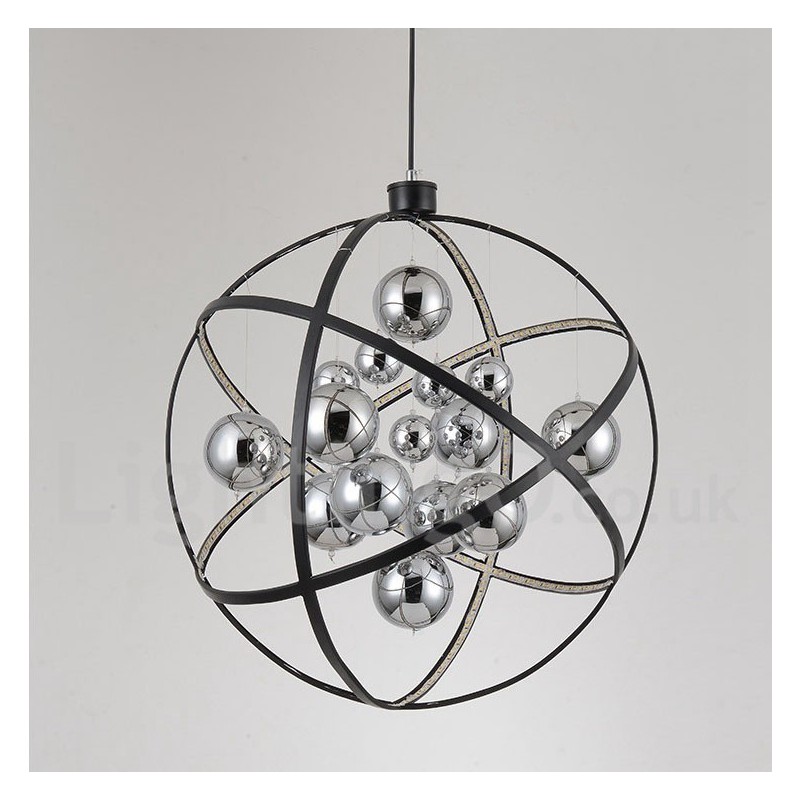 Lampadario a globo vintage in metallo color ruggine, 50 cm o 80 cm, LED