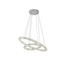 Lampadario a sospensione moderno in cristallo K9 a 2 anelli, argento, 50 cm