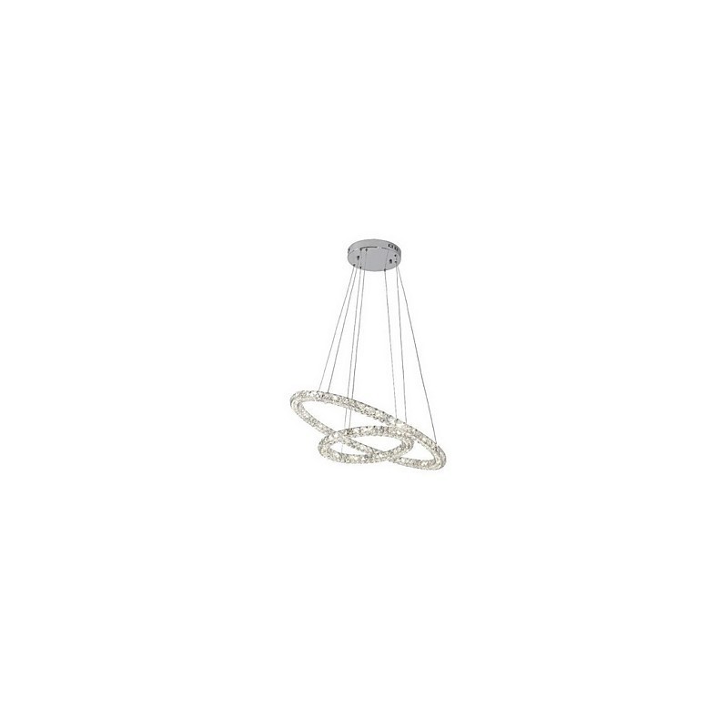 Lampadario a sospensione moderno in cristallo K9 a 2 anelli, argento, 50 cm