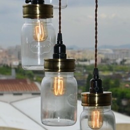Lampadario rustico vintage in vetro trasparente nero con dettagli bianchi, 1 lampadina E26/E27
