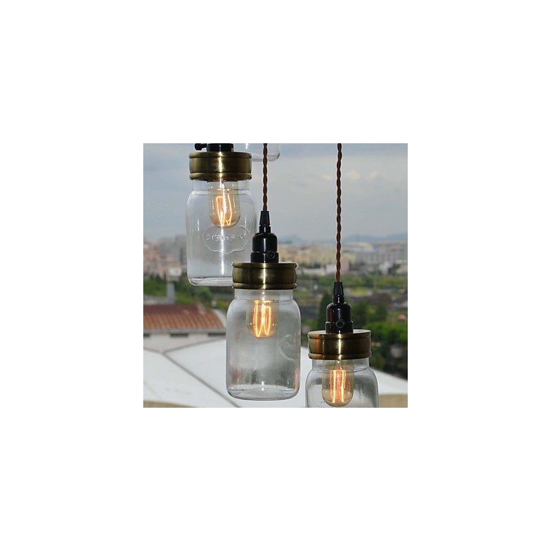 Lampadario rustico vintage in vetro trasparente nero con dettagli bianchi, 1 lampadina E26/E27