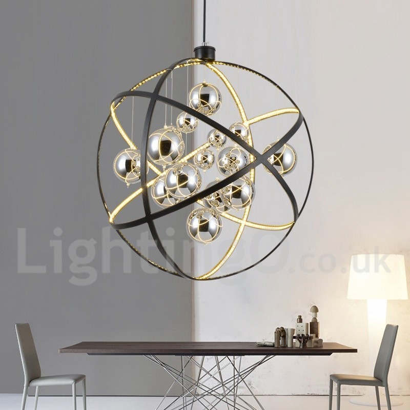 Lampadario a globo vintage in metallo color ruggine, 50 cm o 80 cm, LED