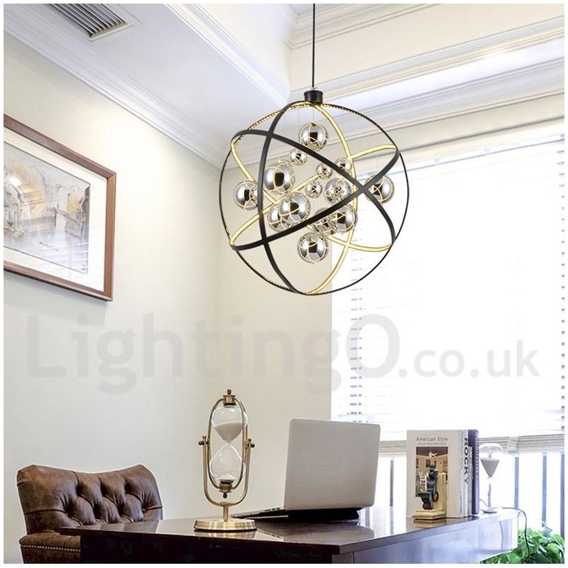 Lampadario a globo vintage in metallo color ruggine, 50 cm o 80 cm, LED